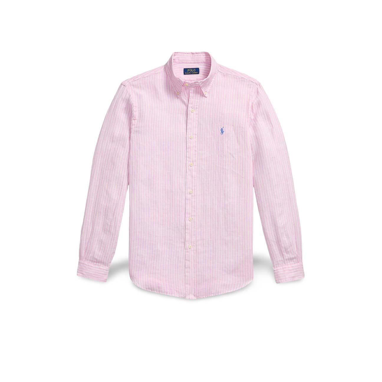 POLO RALPH LAUREN Camicia uomo Custom Fit in lino a righe Rosa