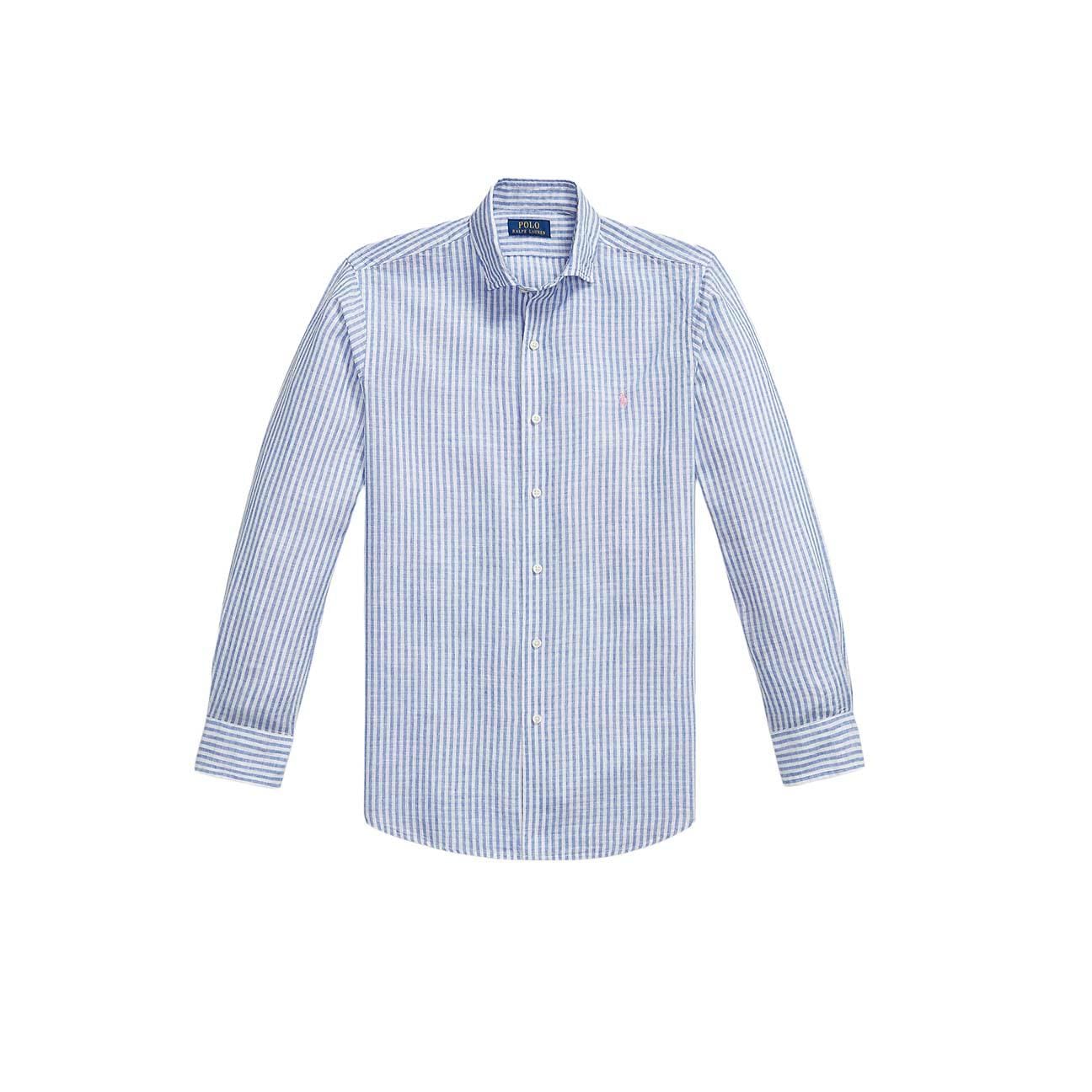 POLO RALPH LAUREN Camicia uomo Custom Fit in lino cotone seersucker Blue