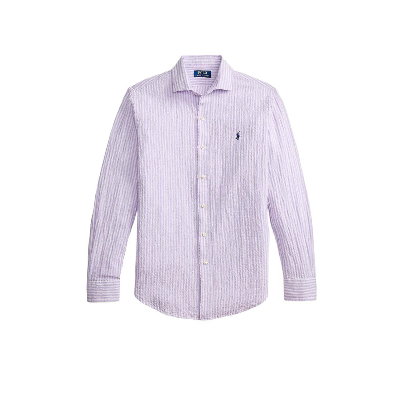 POLO RALPH LAUREN Camicia uomo Custom Fit in lino cotone seersucker Mauve