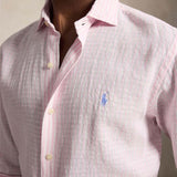 POLO RALPH LAUREN Camicia uomo Custom Fit in lino cotone seersucker Rosa