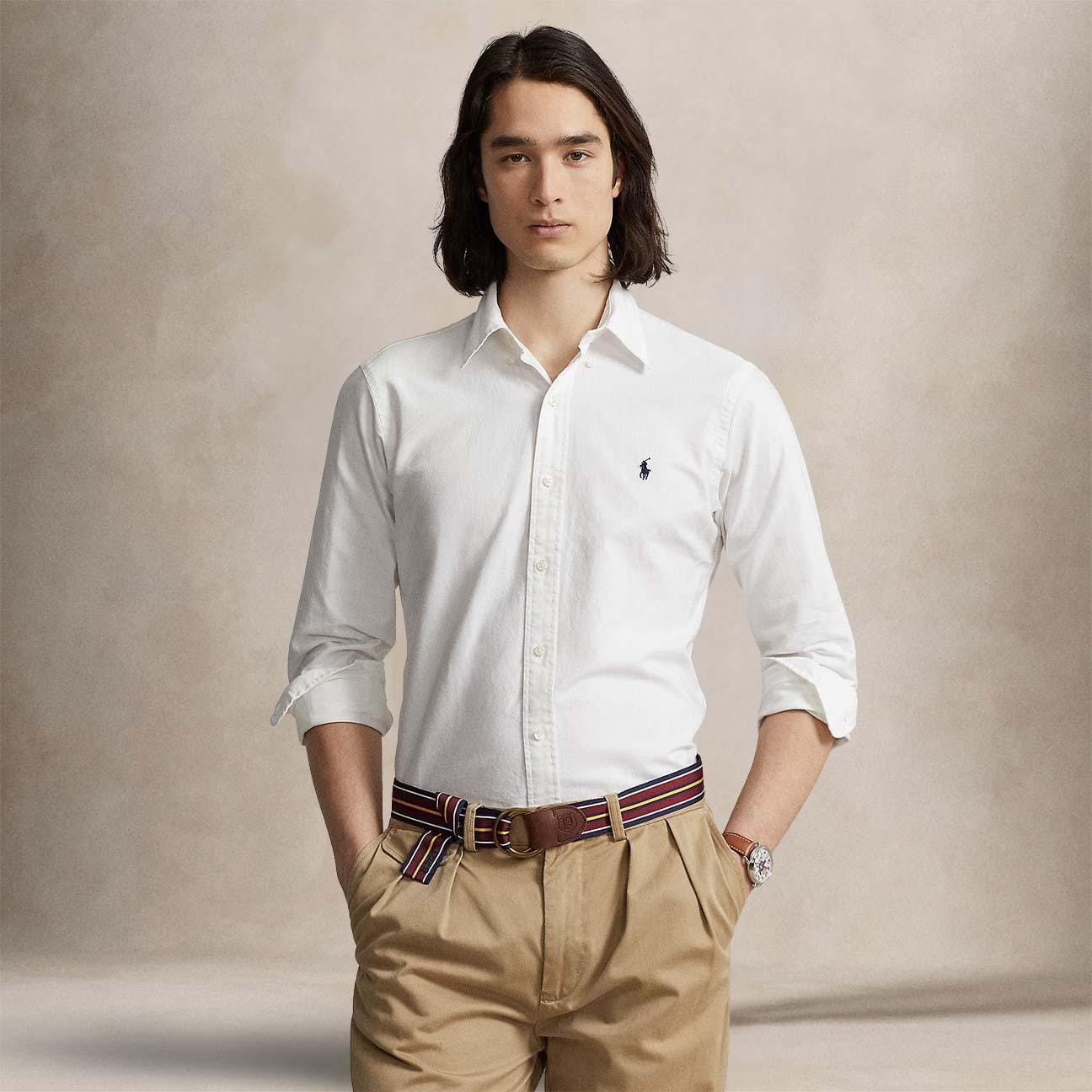 POLO RALPH LAUREN Camicia uomo Custom Fit in oxford Bianco