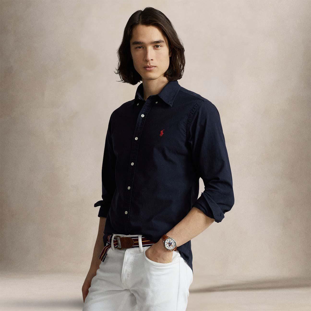 POLO RALPH LAUREN Camicia uomo Custom Fit in oxford Blue