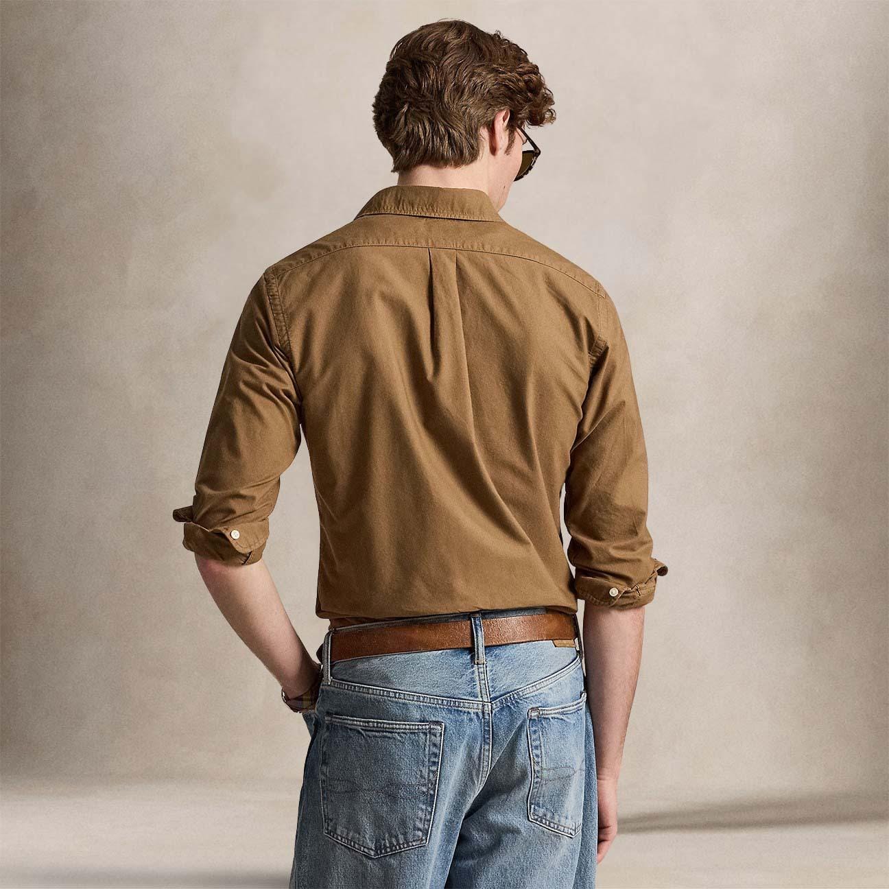 POLO RALPH LAUREN Camicia uomo Custom Fit in oxford Tabacco