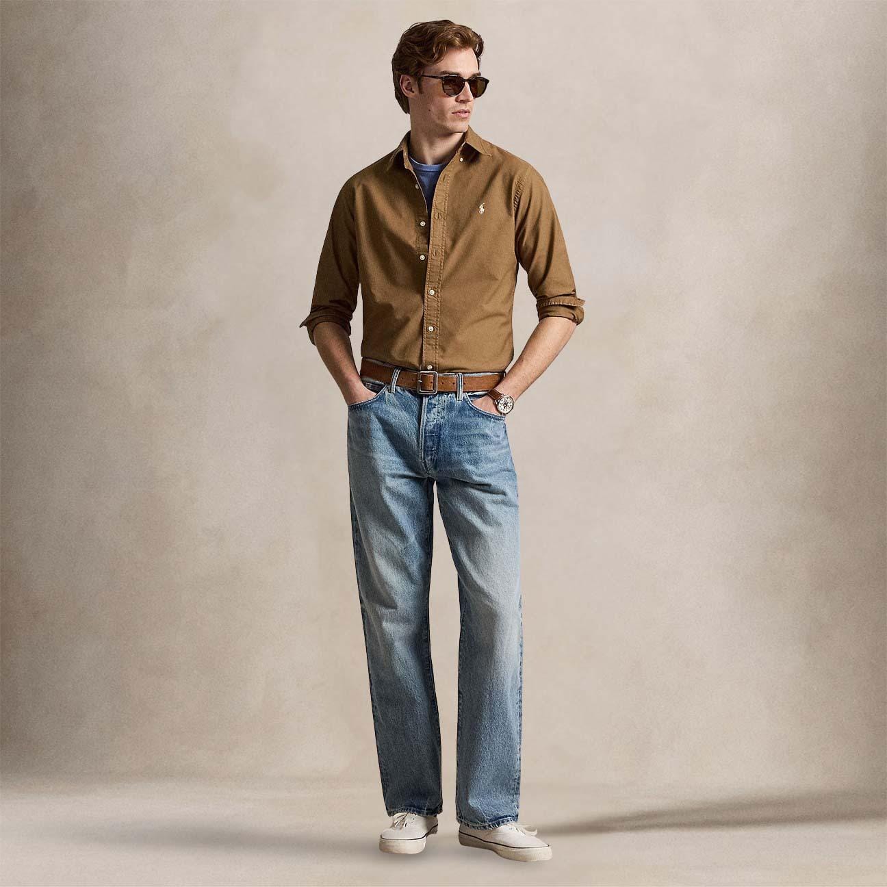 POLO RALPH LAUREN Camicia uomo Custom Fit in oxford Tabacco