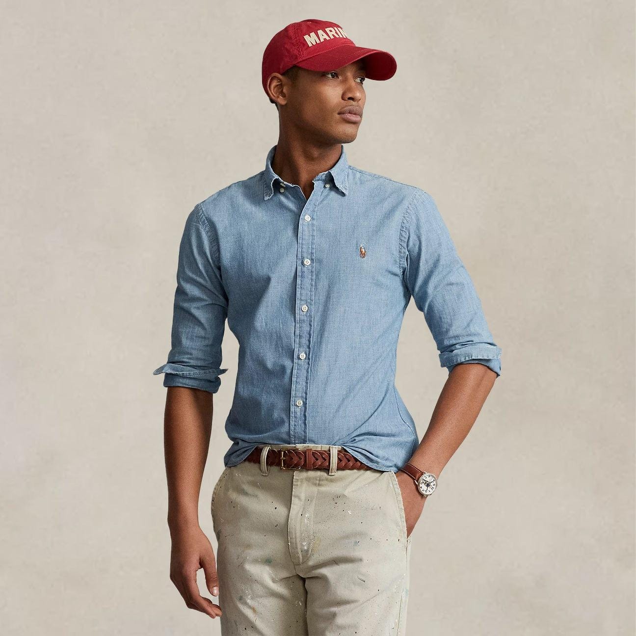 POLO RALPH LAUREN Camicia uomo  in chambray Slim-Fit