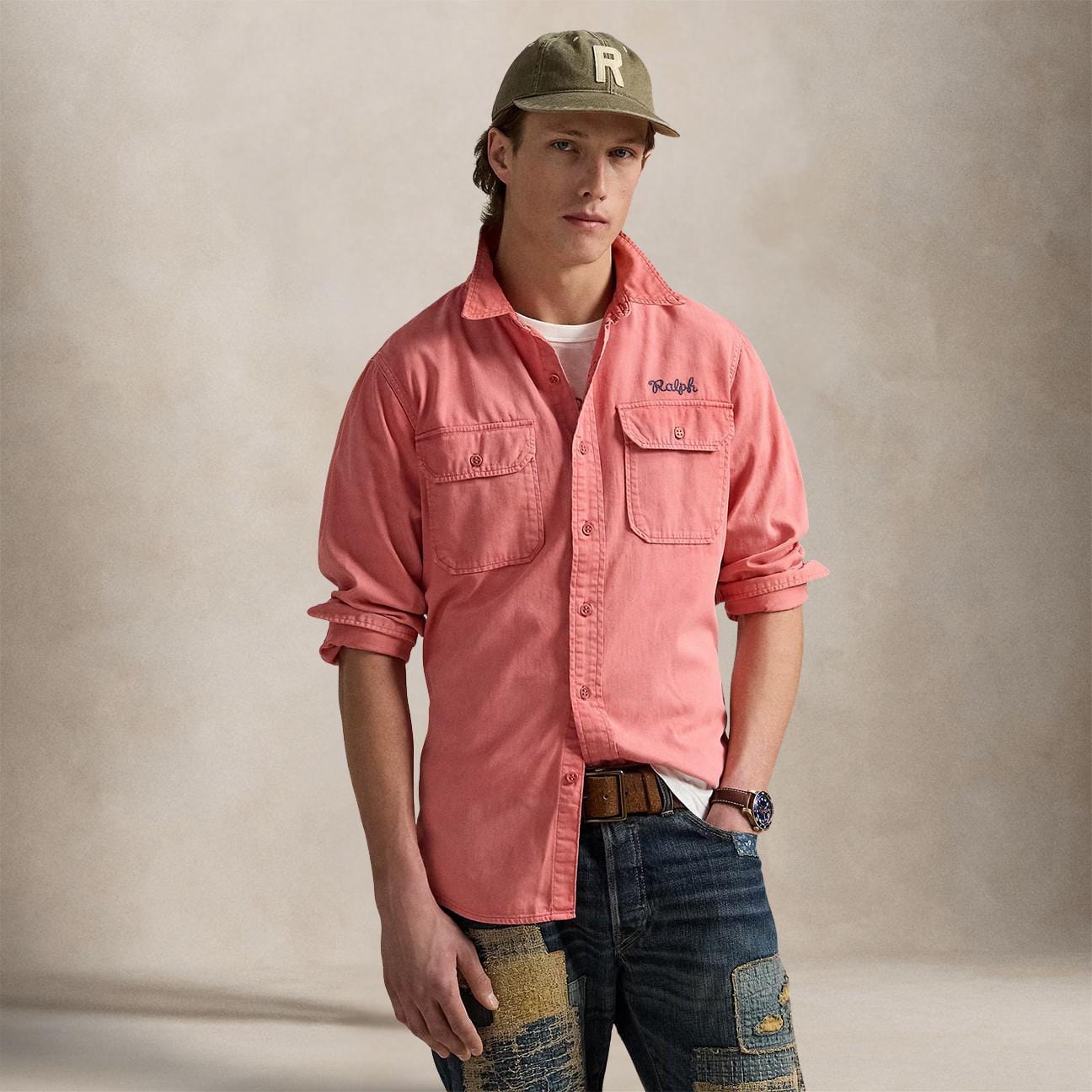 POLO RALPH LAUREN Camicia uomo in chino Classic Fit Rosso