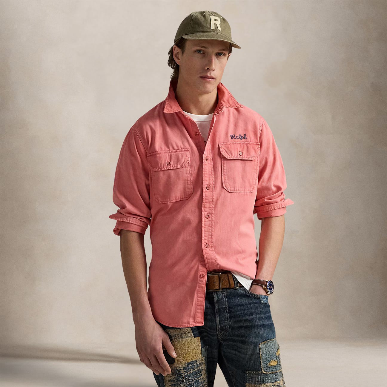 POLO RALPH LAUREN Camicia uomo in chino Classic Fit Rosso