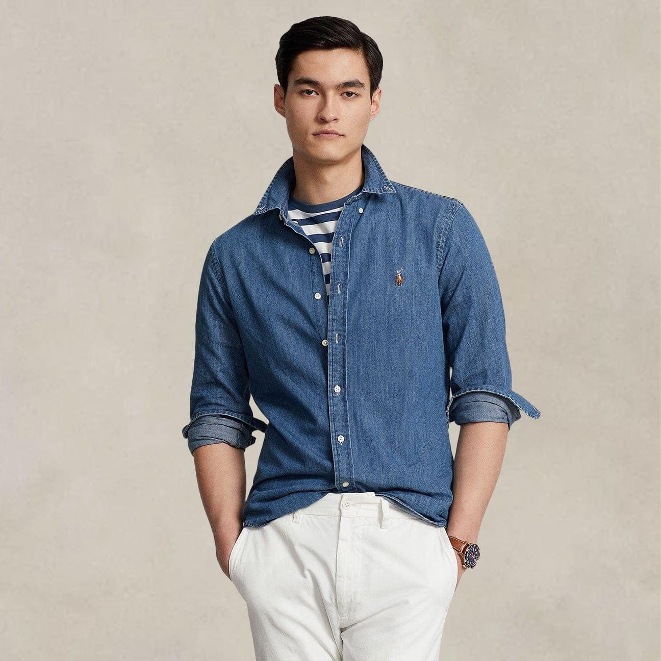 POLO RALPH LAUREN Camicia uomo in denim Blue