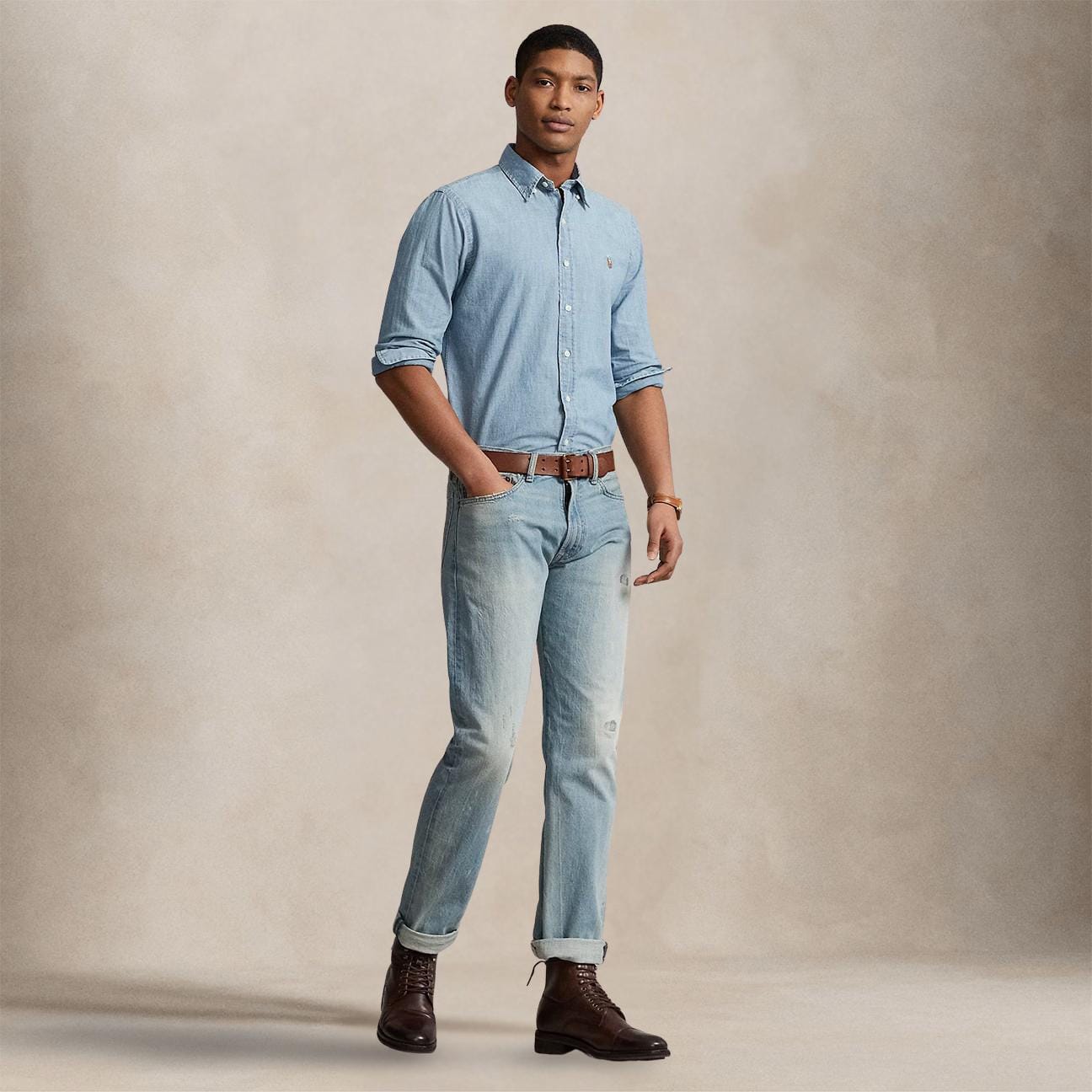 POLO RALPH LAUREN Camicia uomo in denim chambray Custom Fit