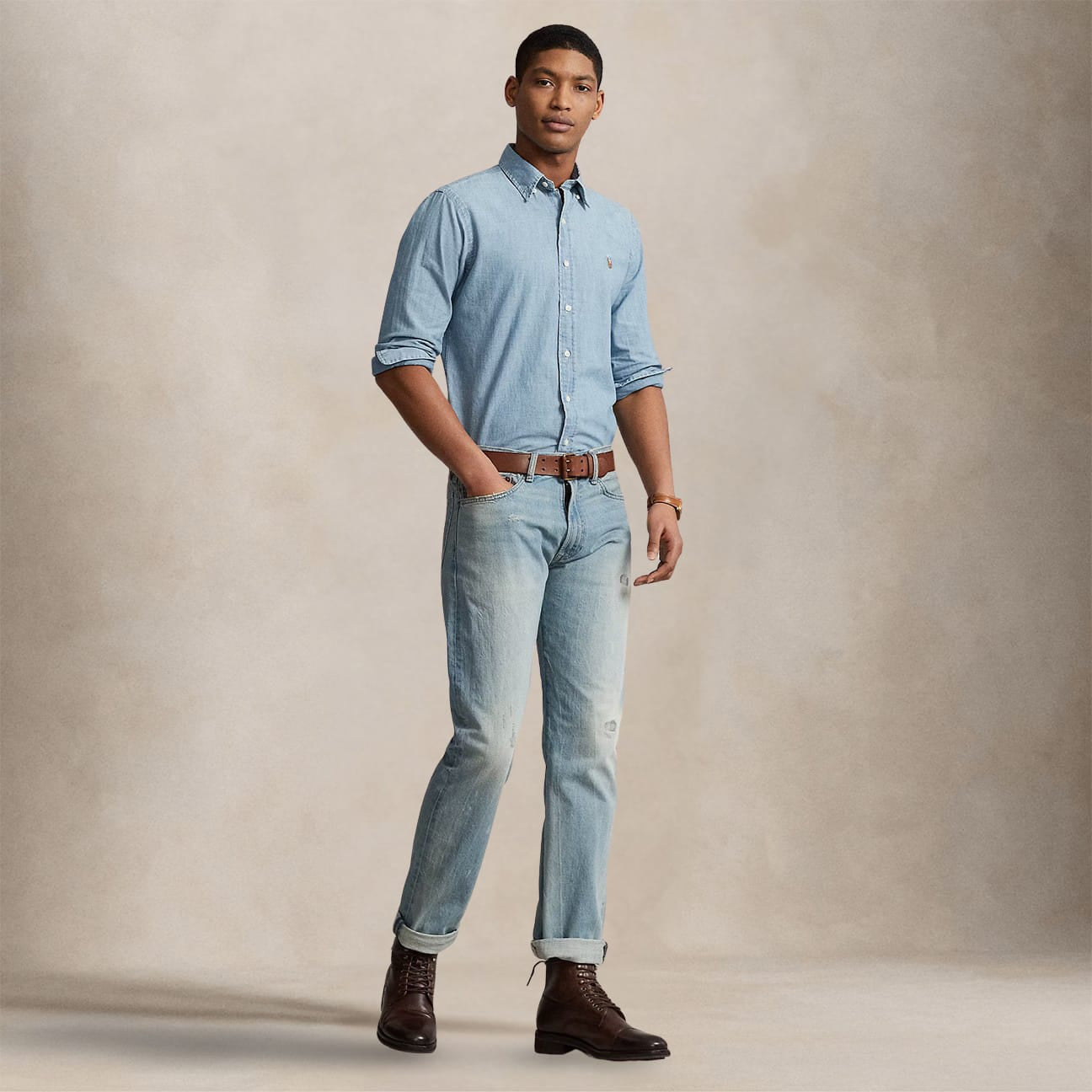 POLO RALPH LAUREN Camicia uomo in denim chambray Custom Fit