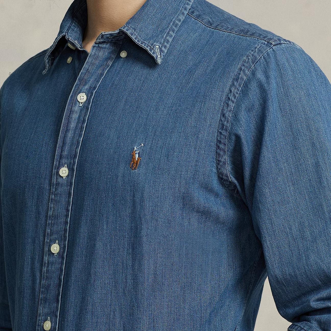 POLO RALPH LAUREN Camicia uomo in denim Custom Fit Blue