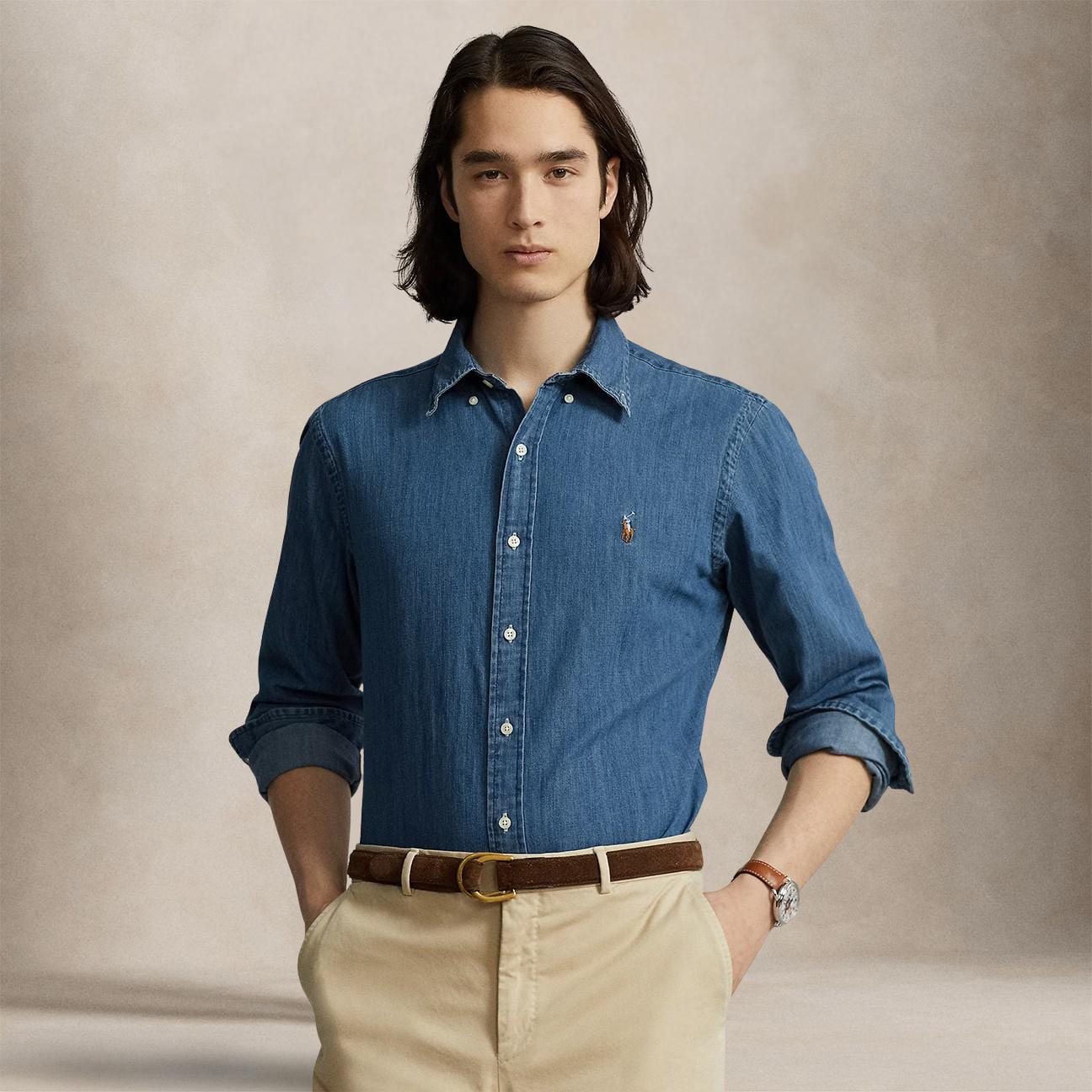 POLO RALPH LAUREN Camicia uomo in denim Custom Fit Blue
