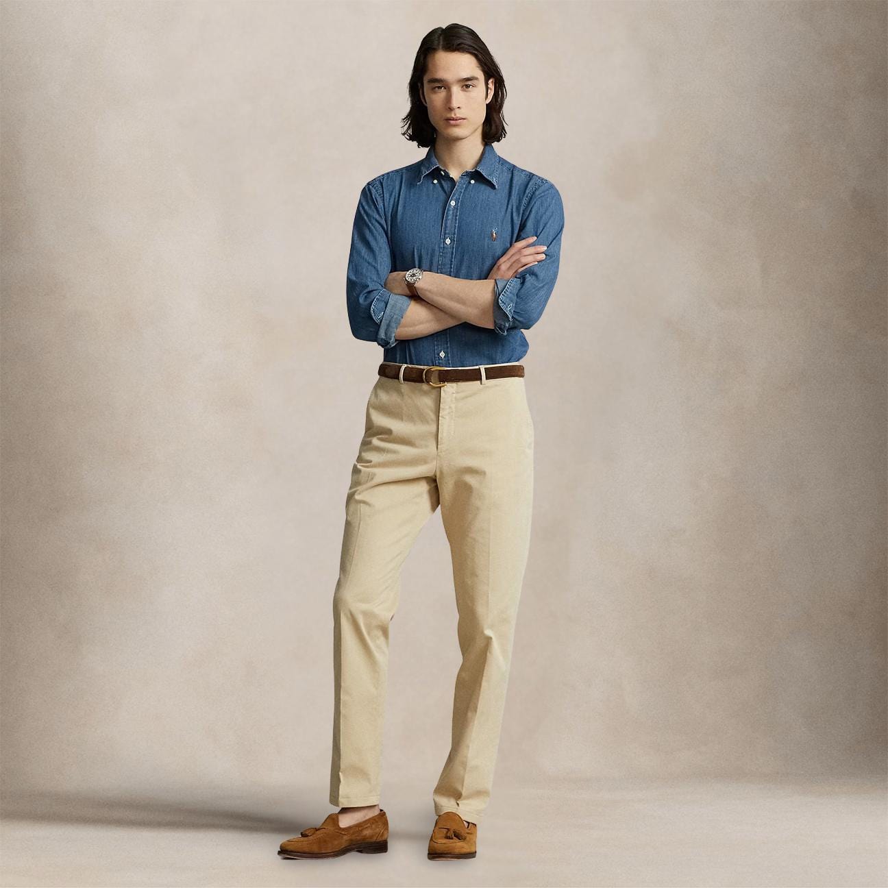 POLO RALPH LAUREN Camicia uomo in denim Custom Fit Blue