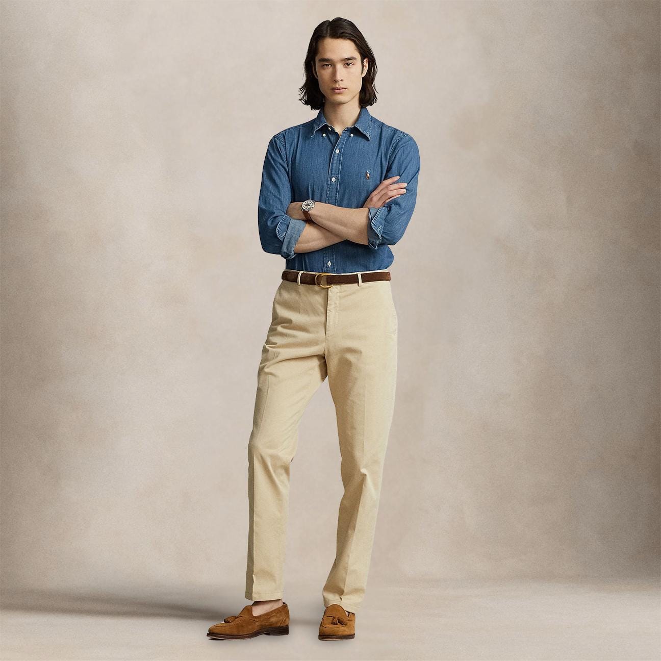 POLO RALPH LAUREN Camicia uomo in denim Custom Fit Blue