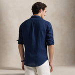 POLO RALPH LAUREN Camicia uomo in lino  Custim Fit Blue
