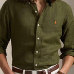 POLO RALPH LAUREN Camicia uomo in lino  Custim Fit Olive