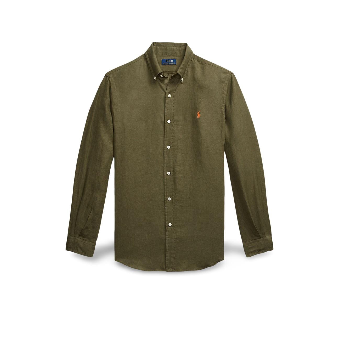 POLO RALPH LAUREN Camicia uomo in lino  Custim Fit Olive