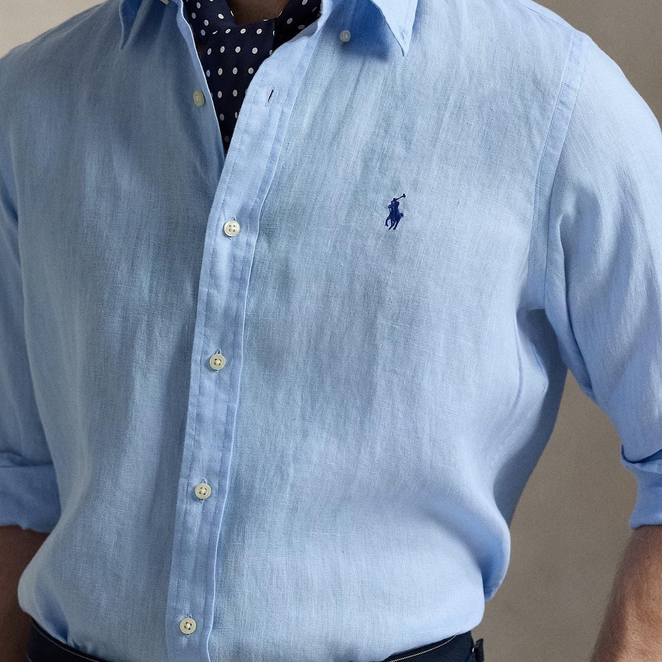 POLO RALPH LAUREN Camicia uomo in lino Custom Fit Azzurro