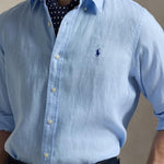 POLO RALPH LAUREN Camicia uomo in lino Custom Fit Azzurro