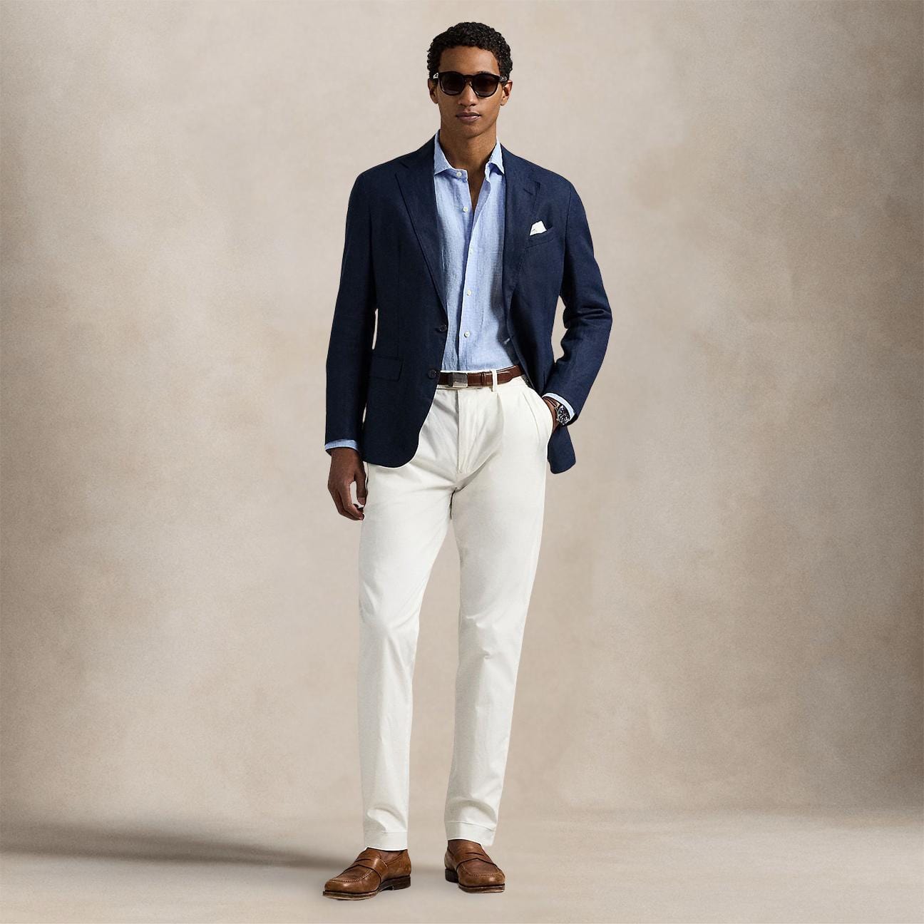 POLO RALPH LAUREN Camicia uomo in lino Custom Fit Azzurro