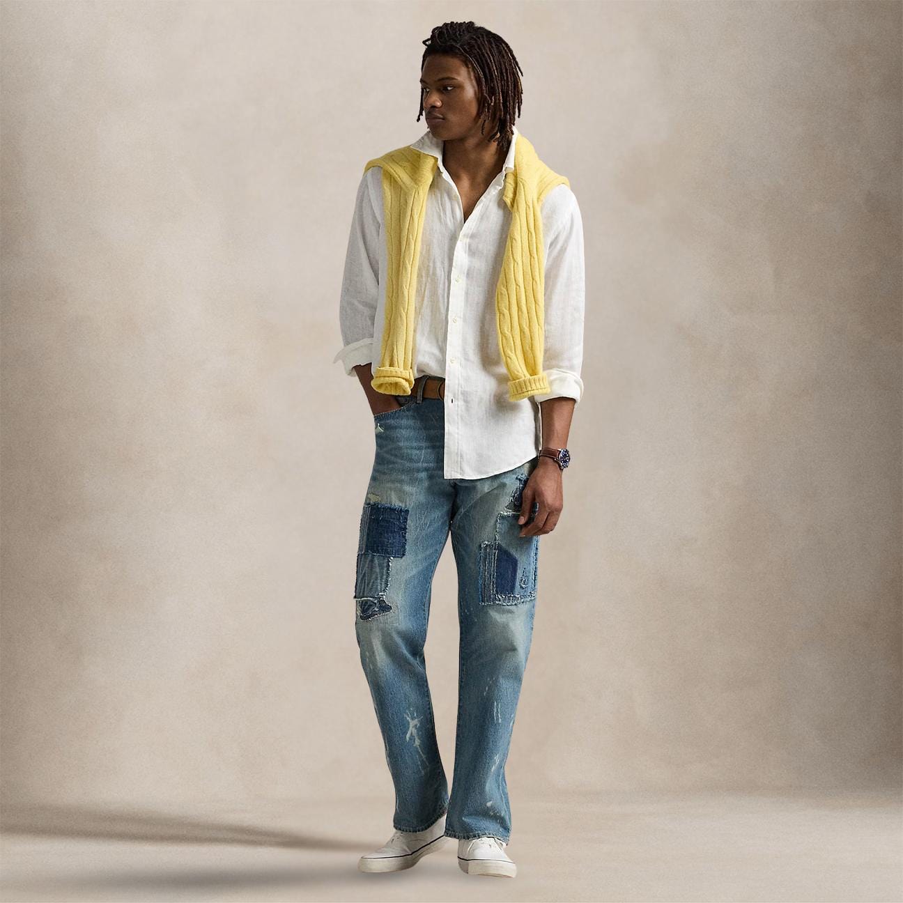 POLO RALPH LAUREN Camicia uomo in lino Custom Fit Bianco