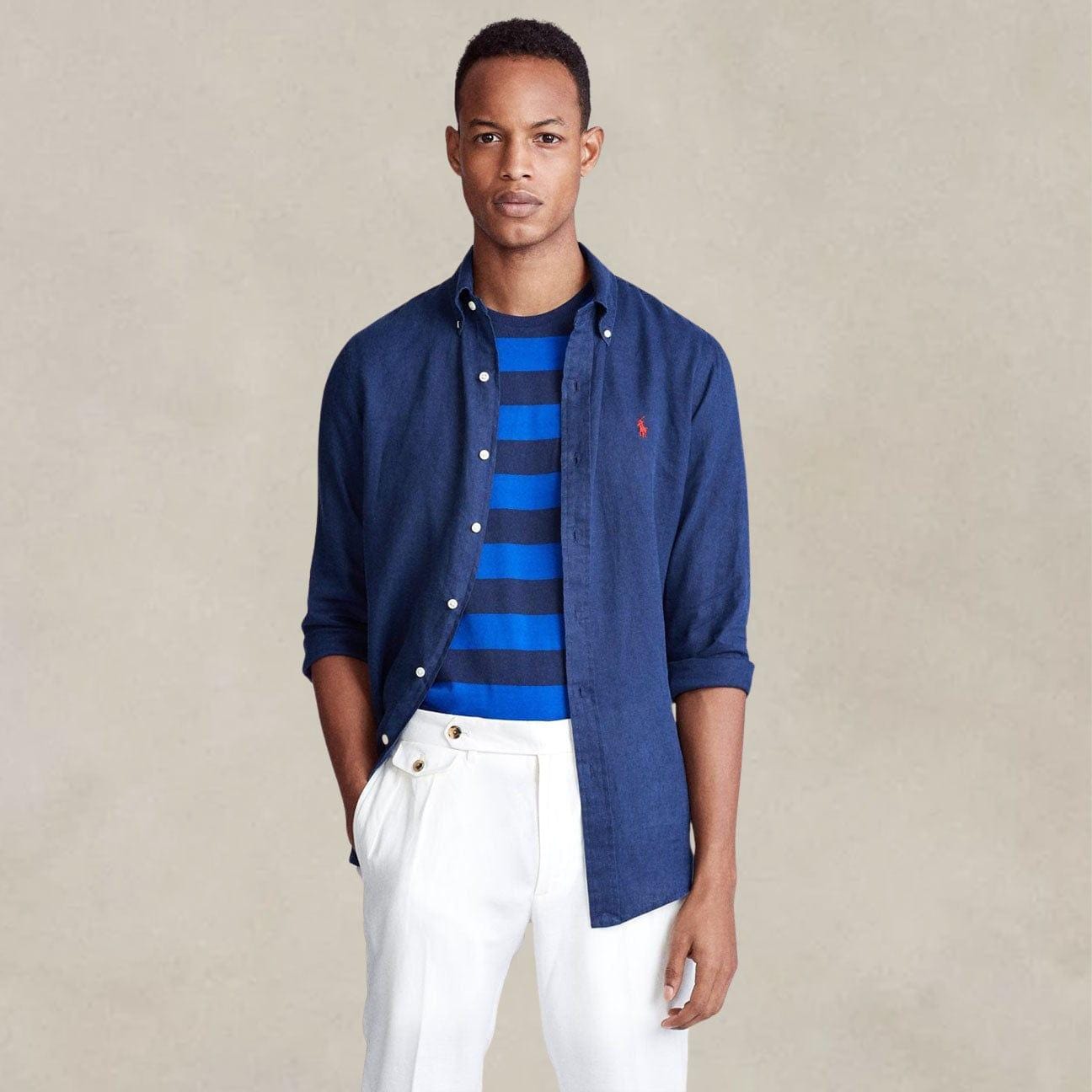 POLO RALPH LAUREN Camicia uomo in lino Custom-Fit Blue