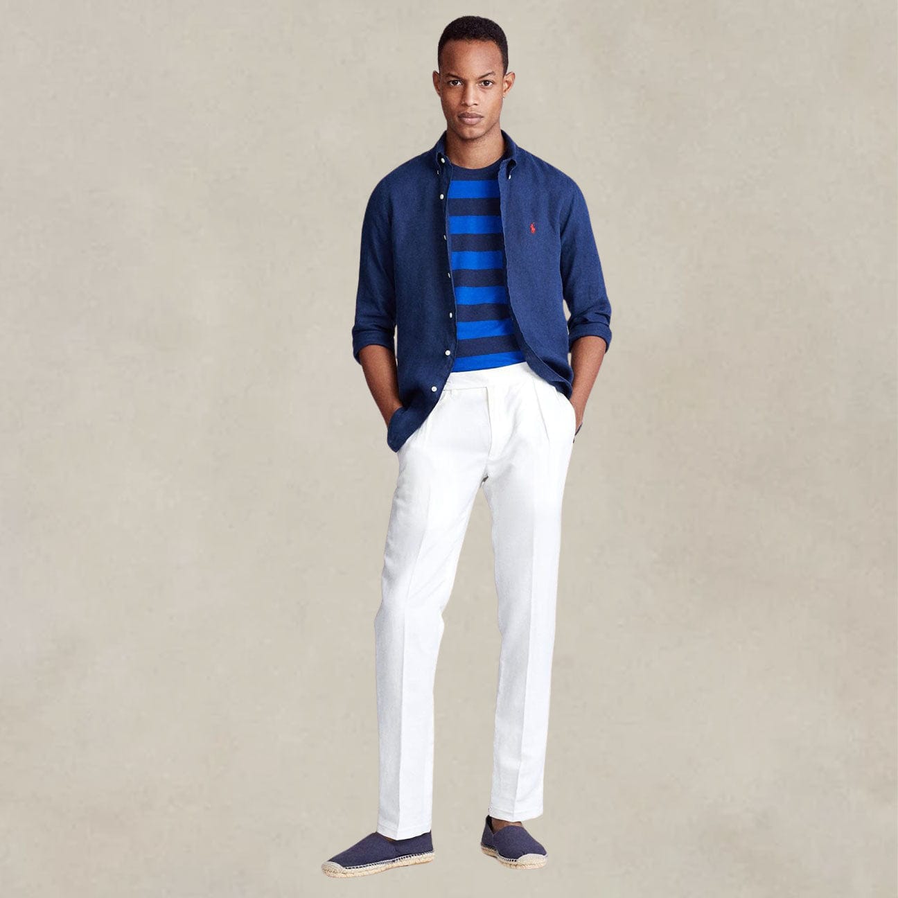 POLO RALPH LAUREN Camicia uomo in lino Custom-Fit Blue