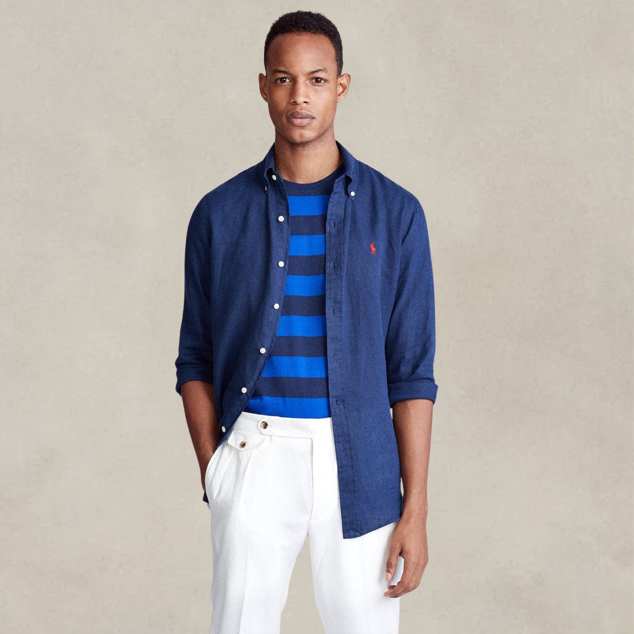 POLO RALPH LAUREN Camicia uomo in lino Custom-Fit Blue