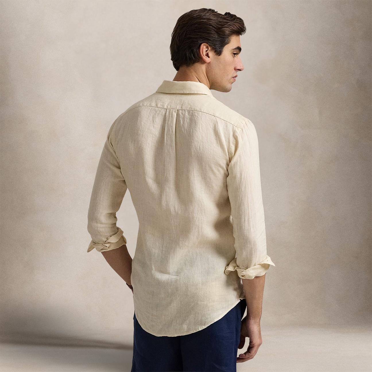 POLO RALPH LAUREN Camicia uomo in lino Custom Fit Cream