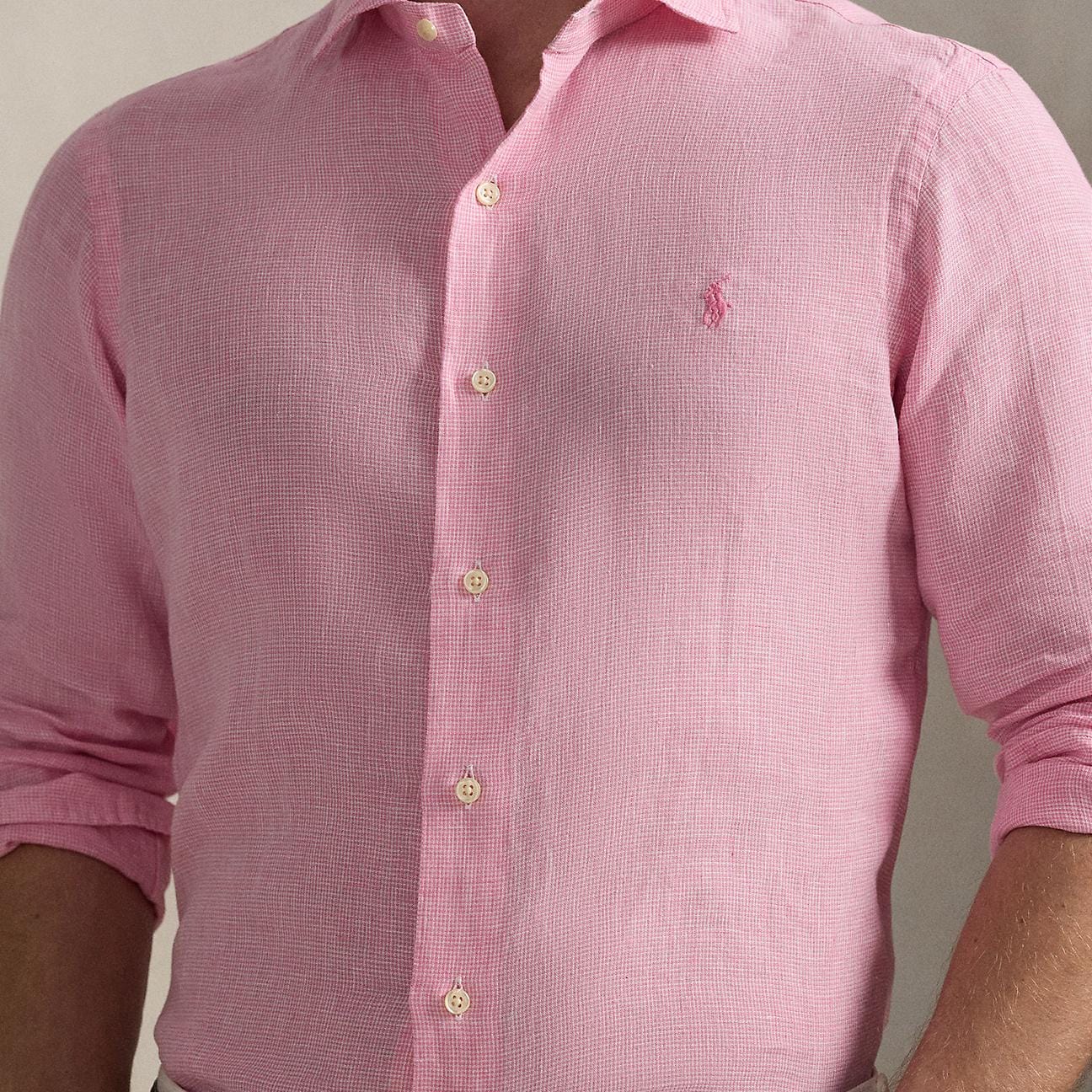 POLO RALPH LAUREN Camicia uomo in lino Custom Fit Rosa