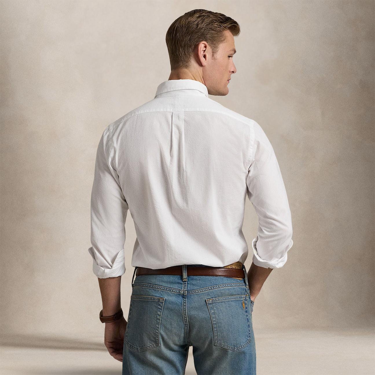 POLO RALPH LAUREN Camicia uomo  in seersucker Custom-Fit Bianco