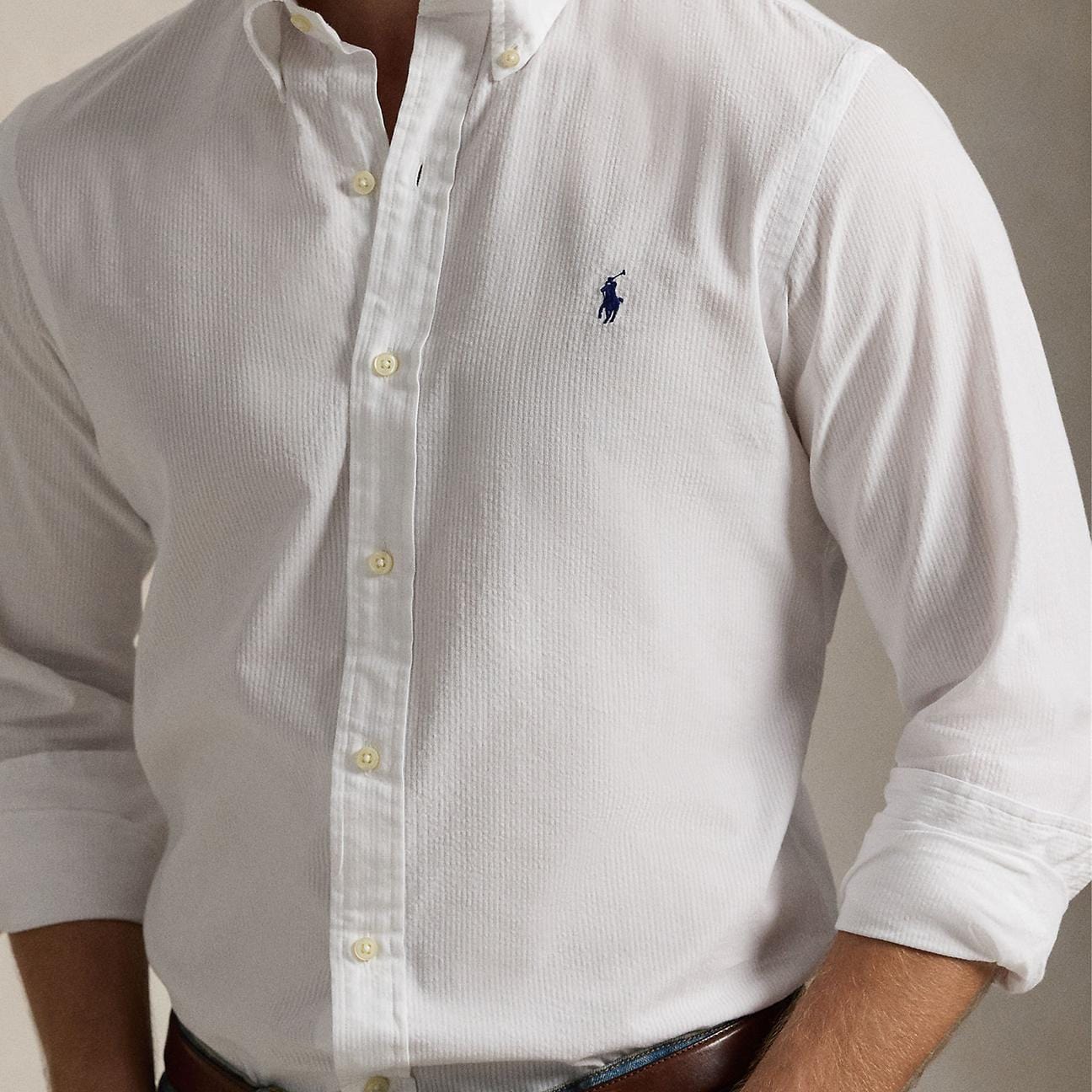 POLO RALPH LAUREN Camicia uomo  in seersucker Custom-Fit Bianco