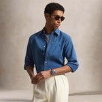 POLO RALPH LAUREN Camicia uomo  in seersucker Custom-Fit Blue