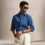 POLO RALPH LAUREN Camicia uomo  in seersucker Custom-Fit Blue