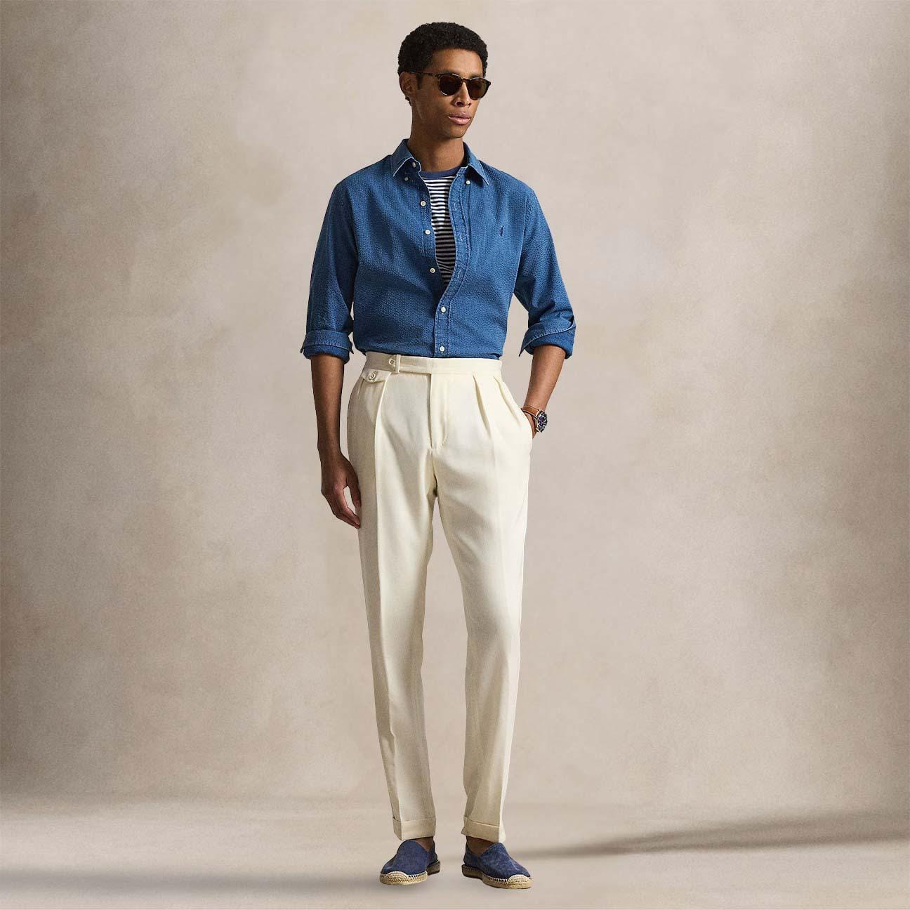 POLO RALPH LAUREN Camicia uomo  in seersucker Custom-Fit Blue