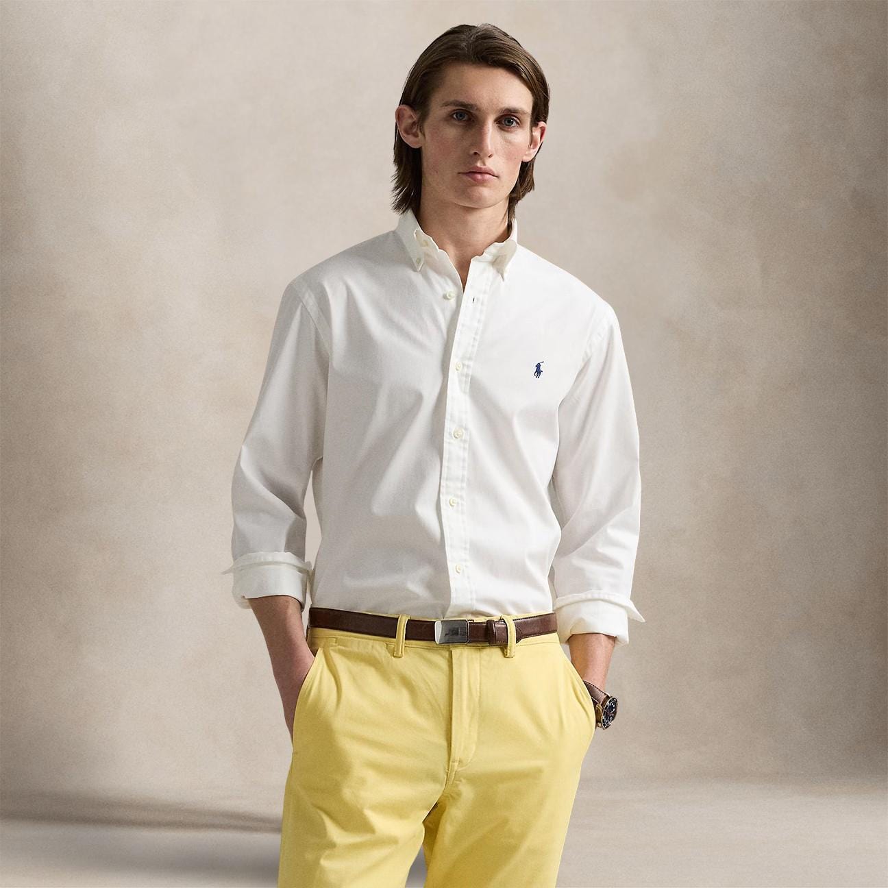 POLO RALPH LAUREN Camicia uomo  in twill Custom-Fit Bianco