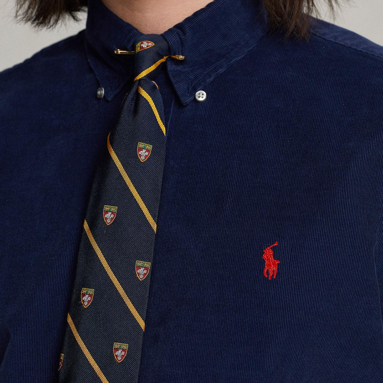 POLO RALPH LAUREN Camicia uomo in velluto Custom Fit Blue