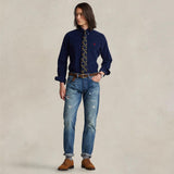 POLO RALPH LAUREN Camicia uomo in velluto Custom Fit Blue