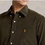 POLO RALPH LAUREN Camicia uomo in velluto Custom Fit Marrone