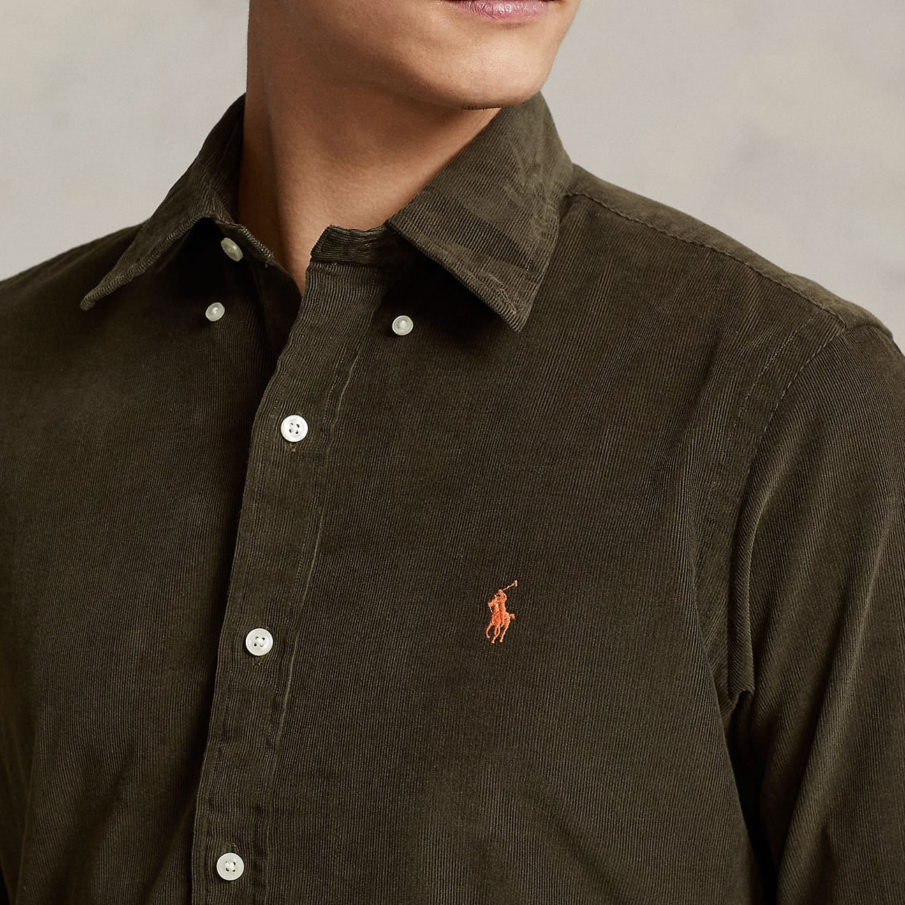 POLO RALPH LAUREN Camicia uomo in velluto Custom Fit Verde