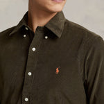 POLO RALPH LAUREN Camicia uomo in velluto Custom Fit Verde