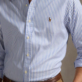 POLO RALPH LAUREN Camicia uomo Oxford stretch Custom-Fit Bianco e Azzurro