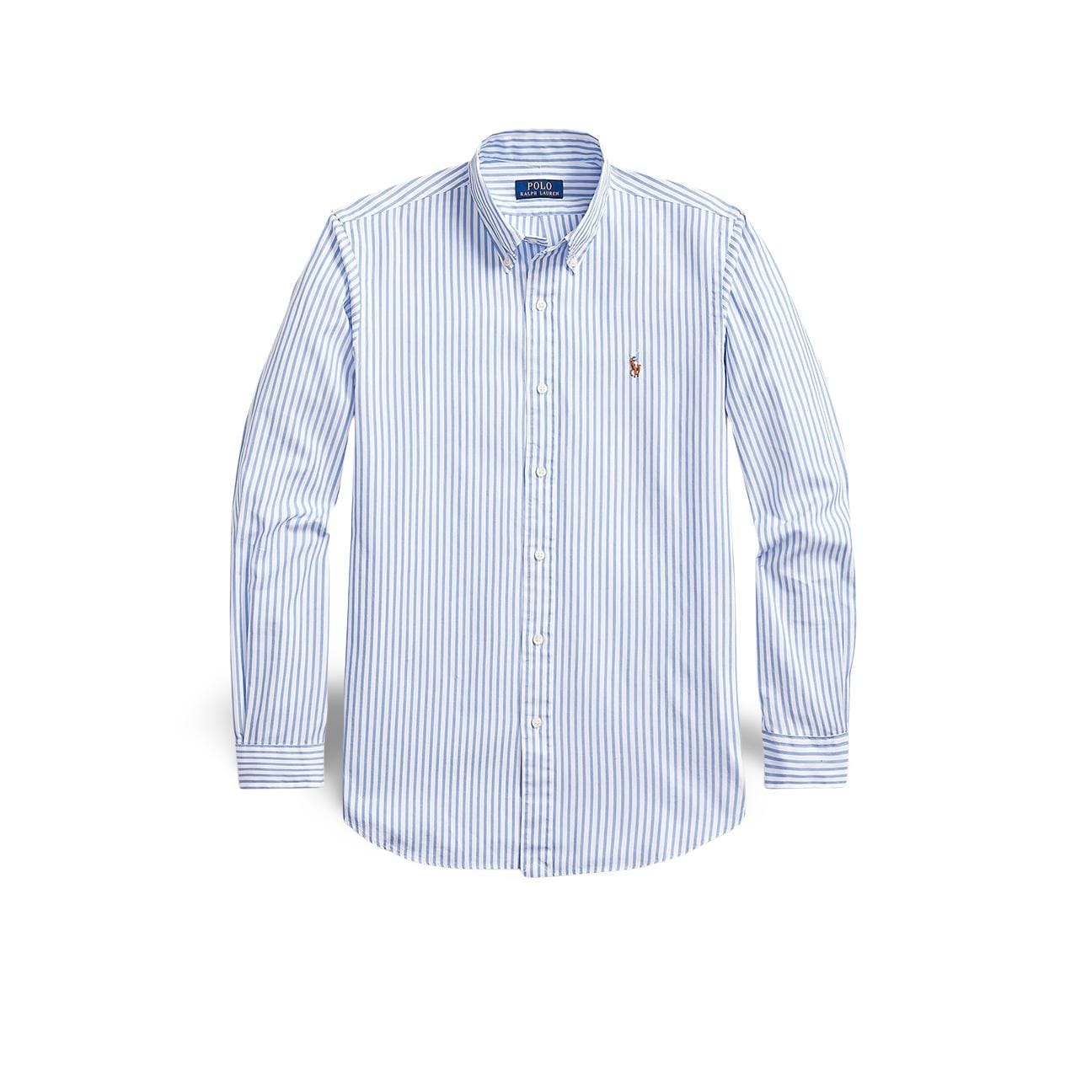POLO RALPH LAUREN Camicia uomo Oxford stretch Custom-Fit Bianco e Azzurro