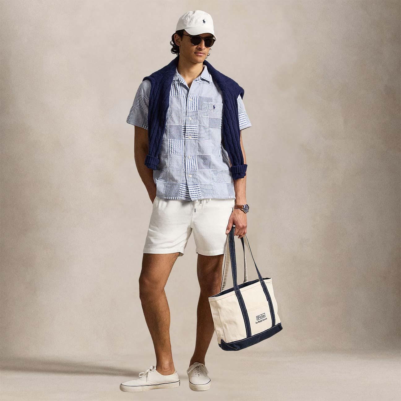 POLO RALPH LAUREN Camicia uomo seersuker Patchwork Azzurro