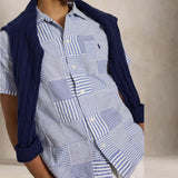 POLO RALPH LAUREN Camicia uomo seersuker Patchwork Azzurro