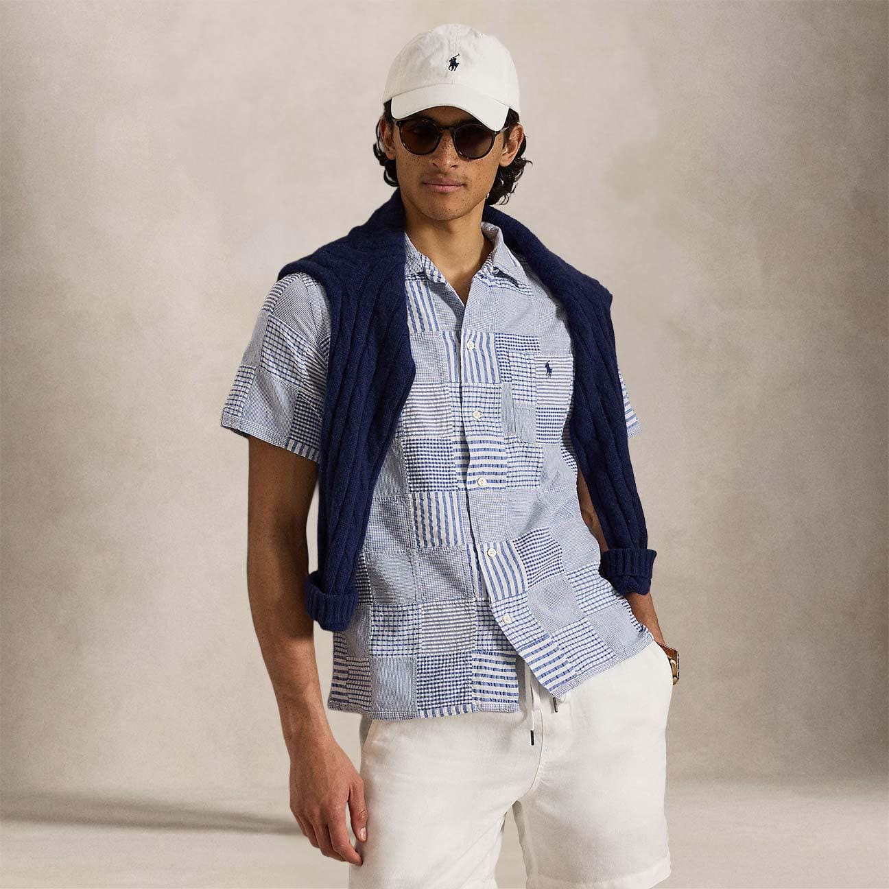 POLO RALPH LAUREN Camicia uomo seersuker Patchwork Azzurro