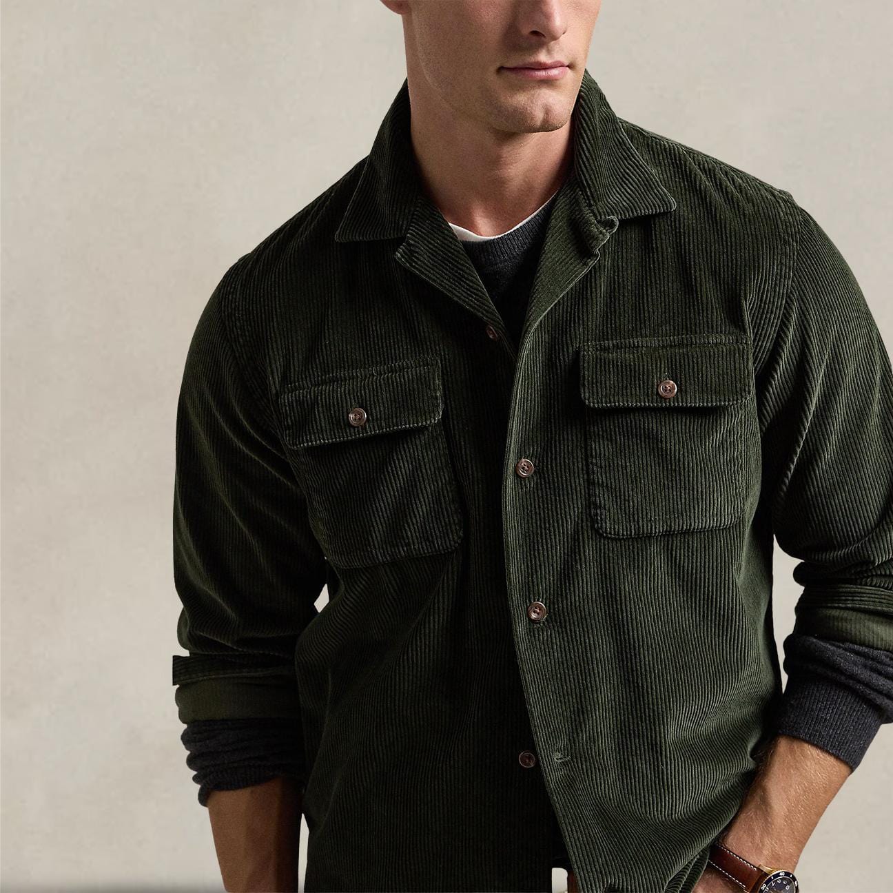 POLO RALPH LAUREN Camicia uomo Work in velluto Olive