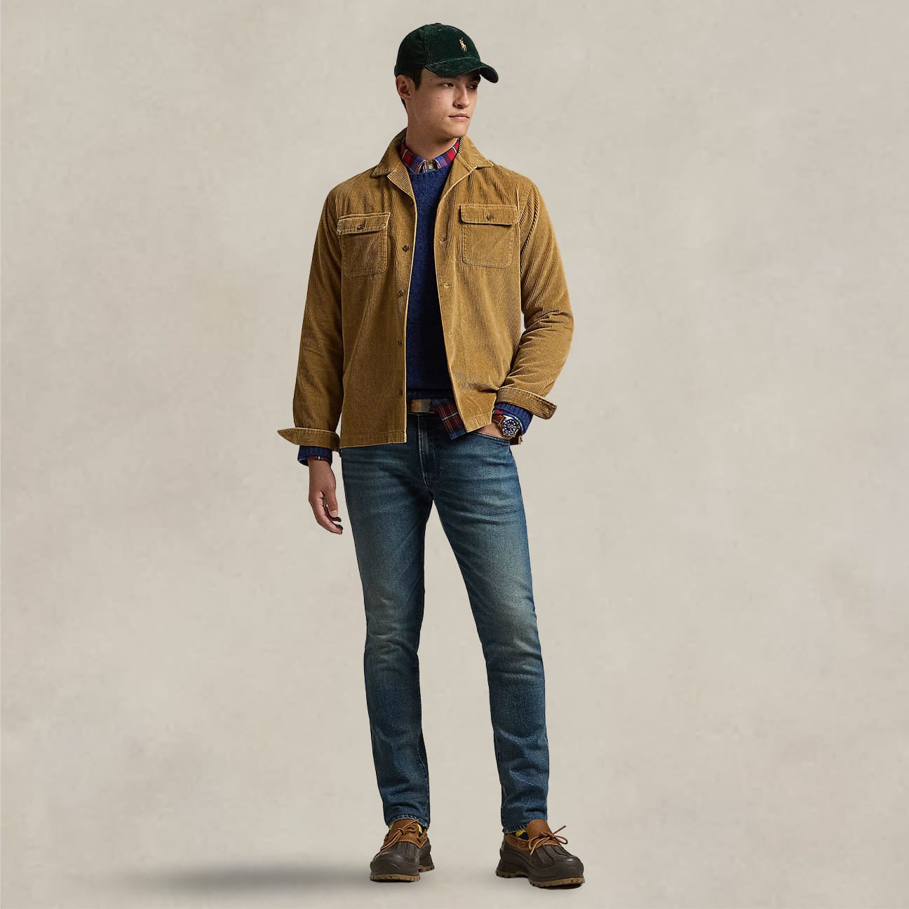 POLO RALPH LAUREN Camicia uomo Work in velluto Tan