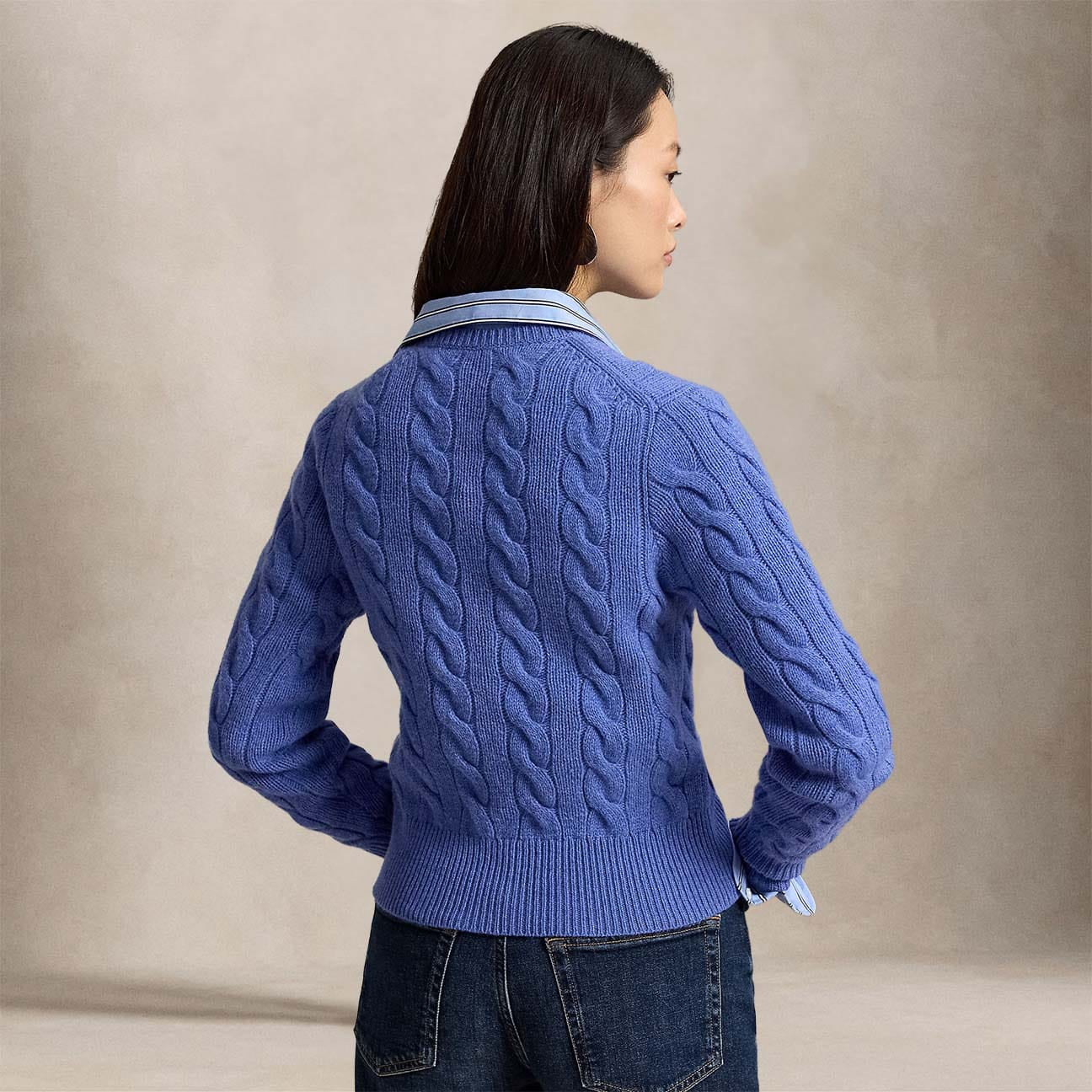 POLO RALPH LAUREN Cardigan donna in lana e cashmere Blue Heather