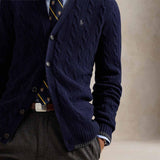 POLO RALPH LAUREN Cardigan uomo con trecce in lana e cashmere Blue